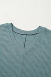 Oversized Ribbed Knit V Neck Dolman Short Sleeve Top - Trendsi - Flyclothing LLC
