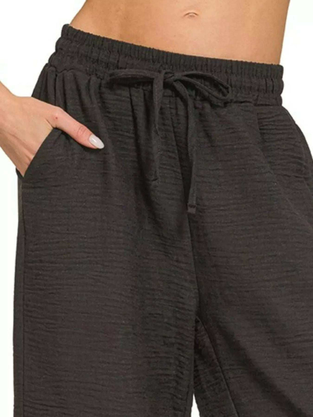 Zenana Woven Crepe Elastic Band Pants - Trendsi - Flyclothing LLC