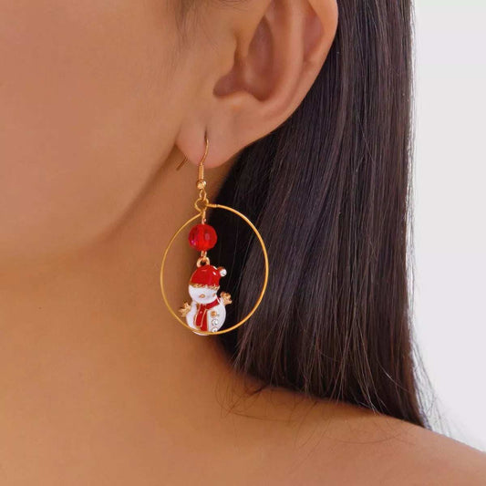 18K Gold-Plated Christmas Snowman Earrings - Trendsi - Flyclothing LLC