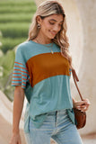 Striped Round Neck Short Sleeve T-Shirt - Trendsi - Flyclothing LLC
