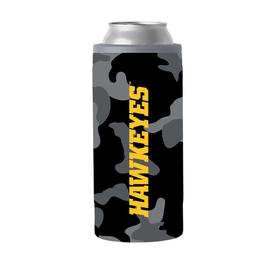 Iowa Black Camo 12oz Slim Can Coolie - Logo Brands - Flyclothing LLC
