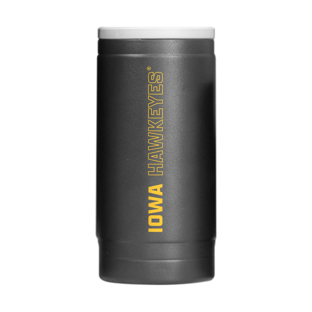 Iowa 12oz Stacked Black Powder Coat Slim Can Coolie - Logo Brands - Flyclothing LLC