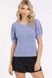 Mittoshop Mineral Wash Puff Sleeve Rib Knit Top - Trendsi - Flyclothing LLC