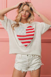 BiBi Striped Heart Contrast Knit Top - Trendsi - Flyclothing LLC