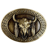 Rockmount Ranch Ware Steer Skull & Feathers Brass Western Belt Buckle - Rockmount Clothing - Flyclothing LLC