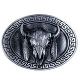 Rockmount Ranch Ware Steer Skull & Feathers Pewter Western Belt Buckle - Rockmount Clothing - Flyclothing LLC