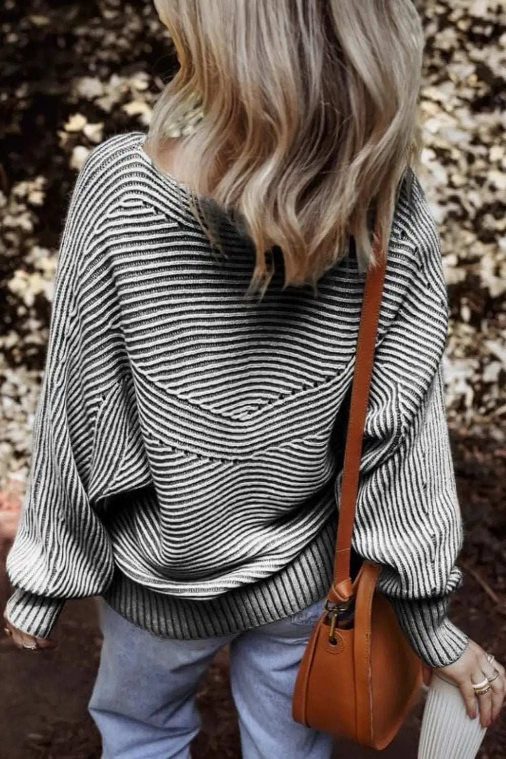 Textured Striped Round Neck Long Sleeve Top - Trendsi - Flyclothing LLC