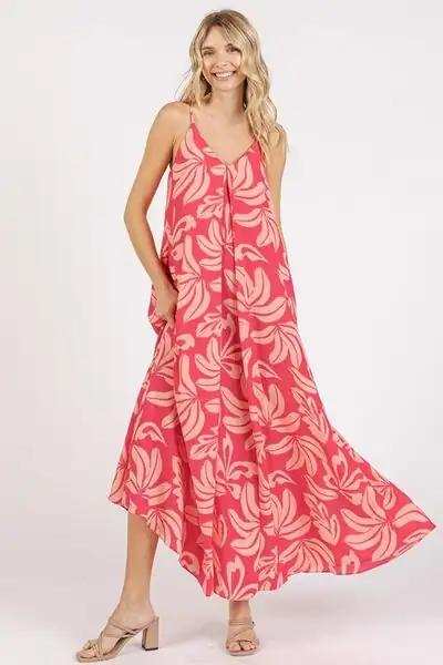Mittoshop Printed V-Neck Maxi Cami Dress with Pockets - Trendsi - Flyclothing LLC