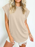 Textured Round Neck Cap Sleeve Blouse - Trendsi - Flyclothing LLC