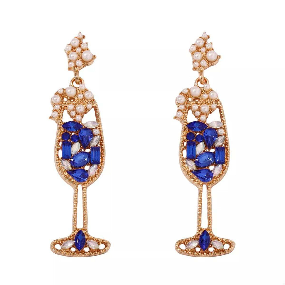 Champagne Glass Rhinestone Dangle Earrings - Trendsi - Flyclothing LLC