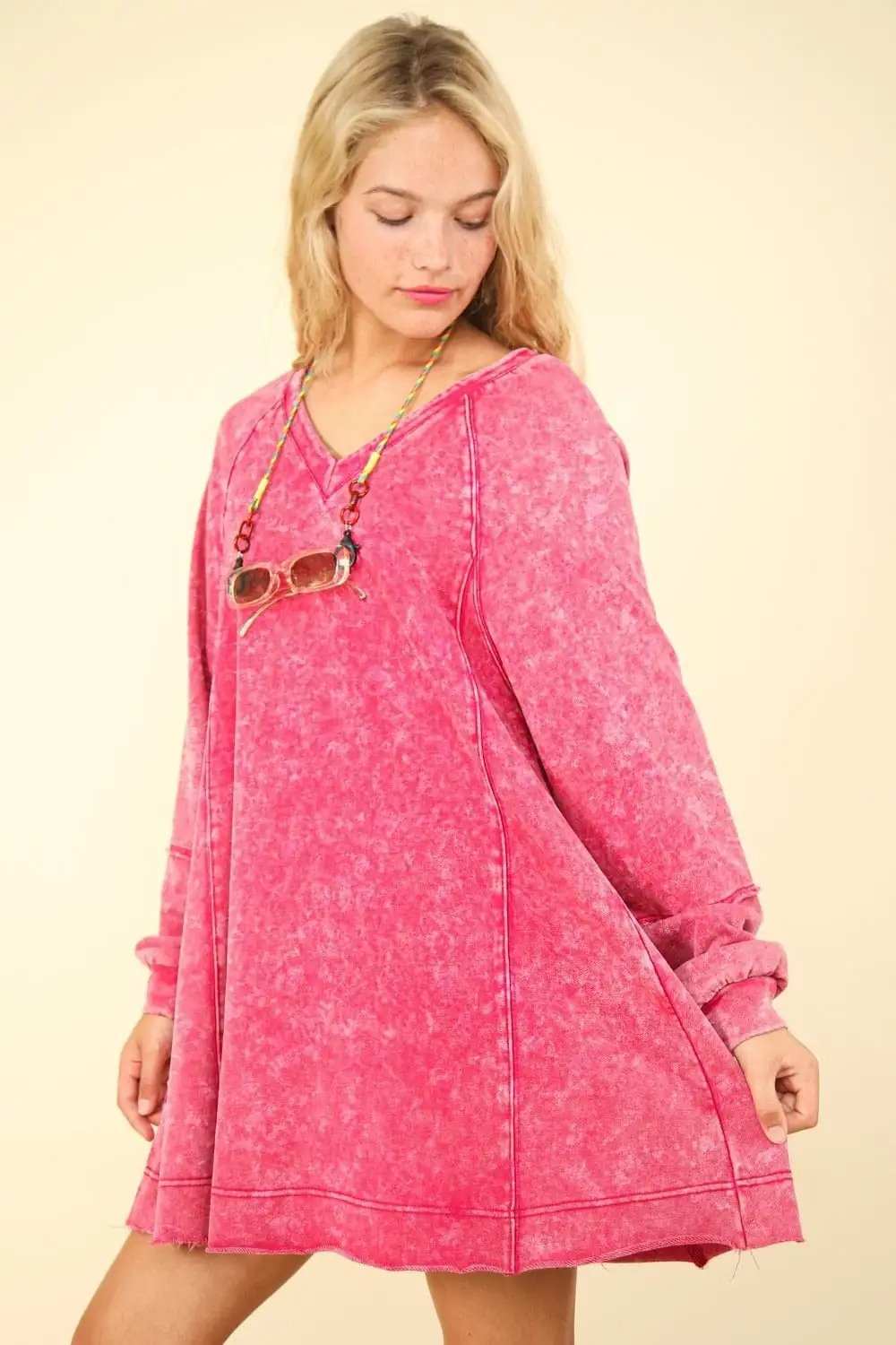 VERY J Mineral Washed Oversized A-Line Mini Dress - Trendsi - Flyclothing LLC