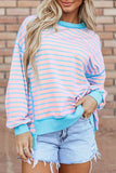 High-Low Striped Long Sleeve Sweatshirt - Trendsi - Flyclothing LLC
