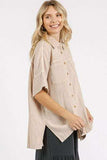Mittoshop Mineral Wash Gauze Oversized Short Sleeve Shirt - Trendsi - Flyclothing LLC