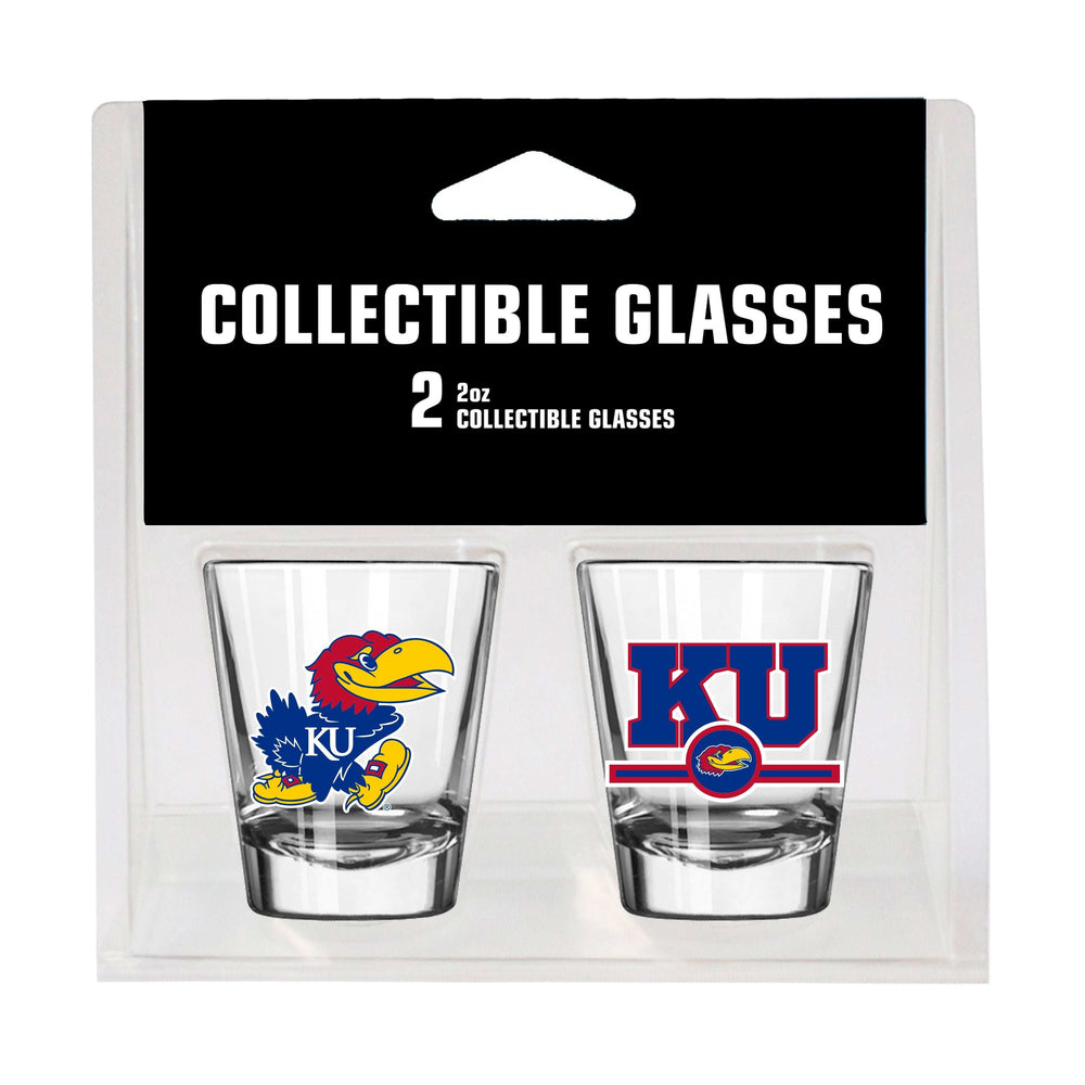 Kansas Campus Colors 2oz Letterman Shot Glass 2 Pack - Logo Brands - Flyclothing LLC