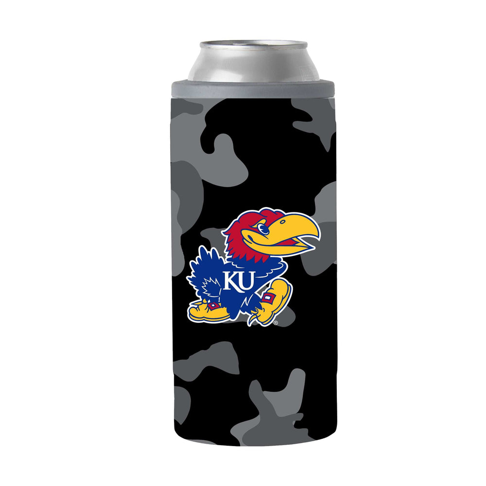 Kansas Black Camo 12oz Slim Can Coolie - Logo Brands - Flyclothing LLC