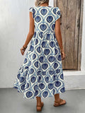 Printed V-Neck Cap Sleeve Dress - Trendsi - Flyclothing LLC