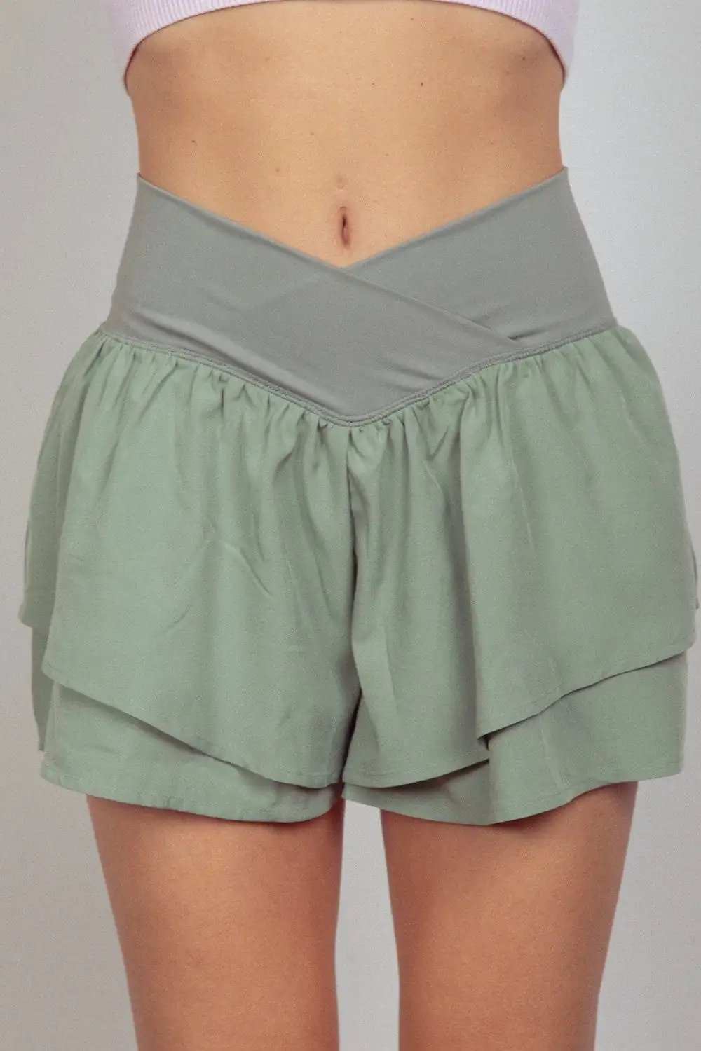VERY J V-Shaped High Waist Layered Active Shorts - Trendsi - Flyclothing LLC