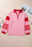 Plus Size Color Block Johnny Collar Long Sleeve Sweatshirt - Trendsi - Flyclothing LLC