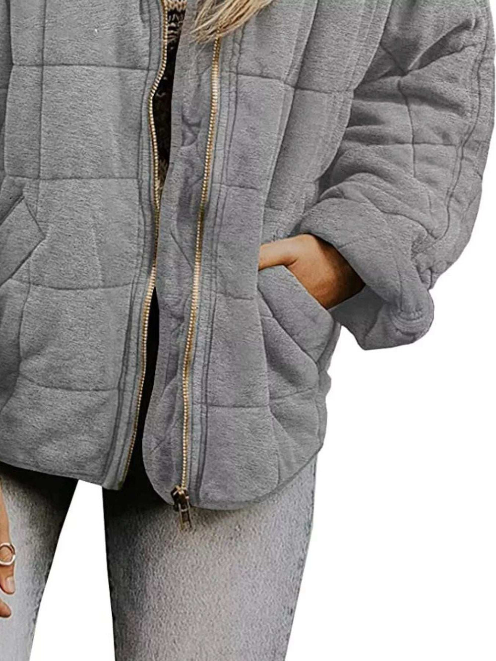 Full Size Zip Up Quilted Bomber Jacket Plus Size - Trendsi - Flyclothing LLC