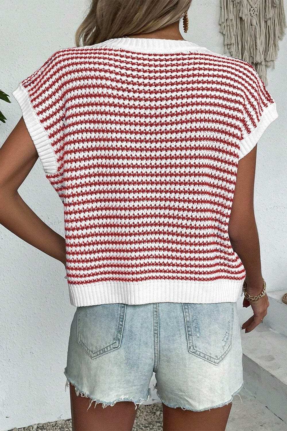 Striped Round Neck Sweater Vest - Trendsi - Flyclothing LLC