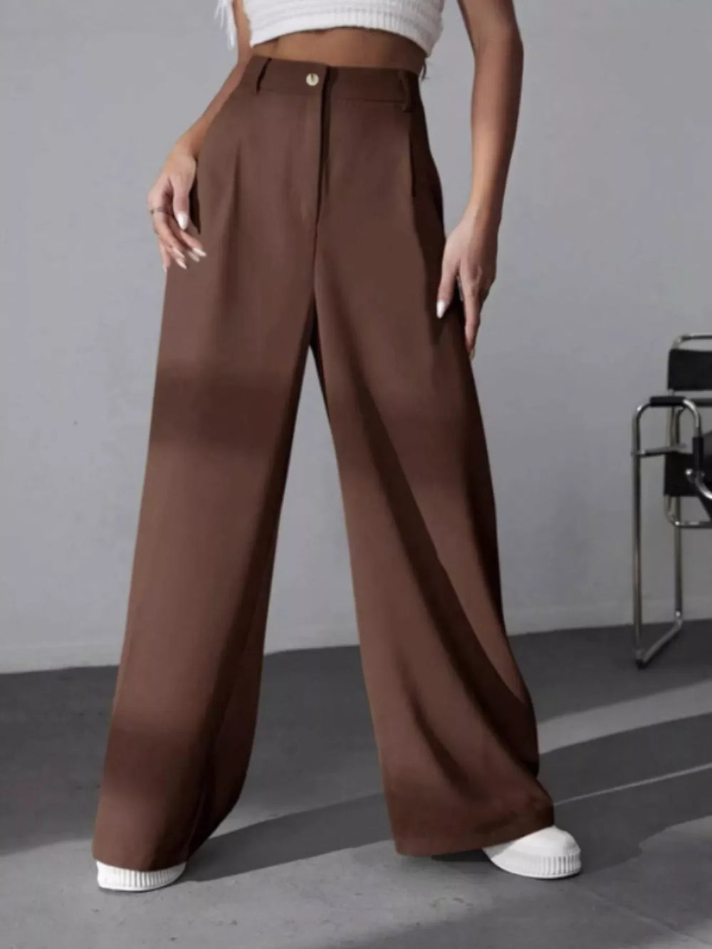Wide Leg Pleated Pants - Trendsi - Flyclothing LLC