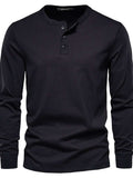 Men's Full Size Quarter Button Round Neck Long Sleeve T-Shirt Plus Size - Trendsi - Flyclothing LLC