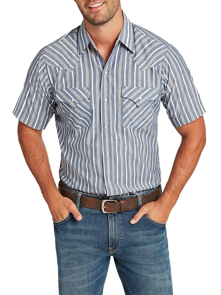 Men's Ely Cattleman Short Sleeve Stripe Western Snap Shirt - Ely Cattleman - Flyclothing LLC