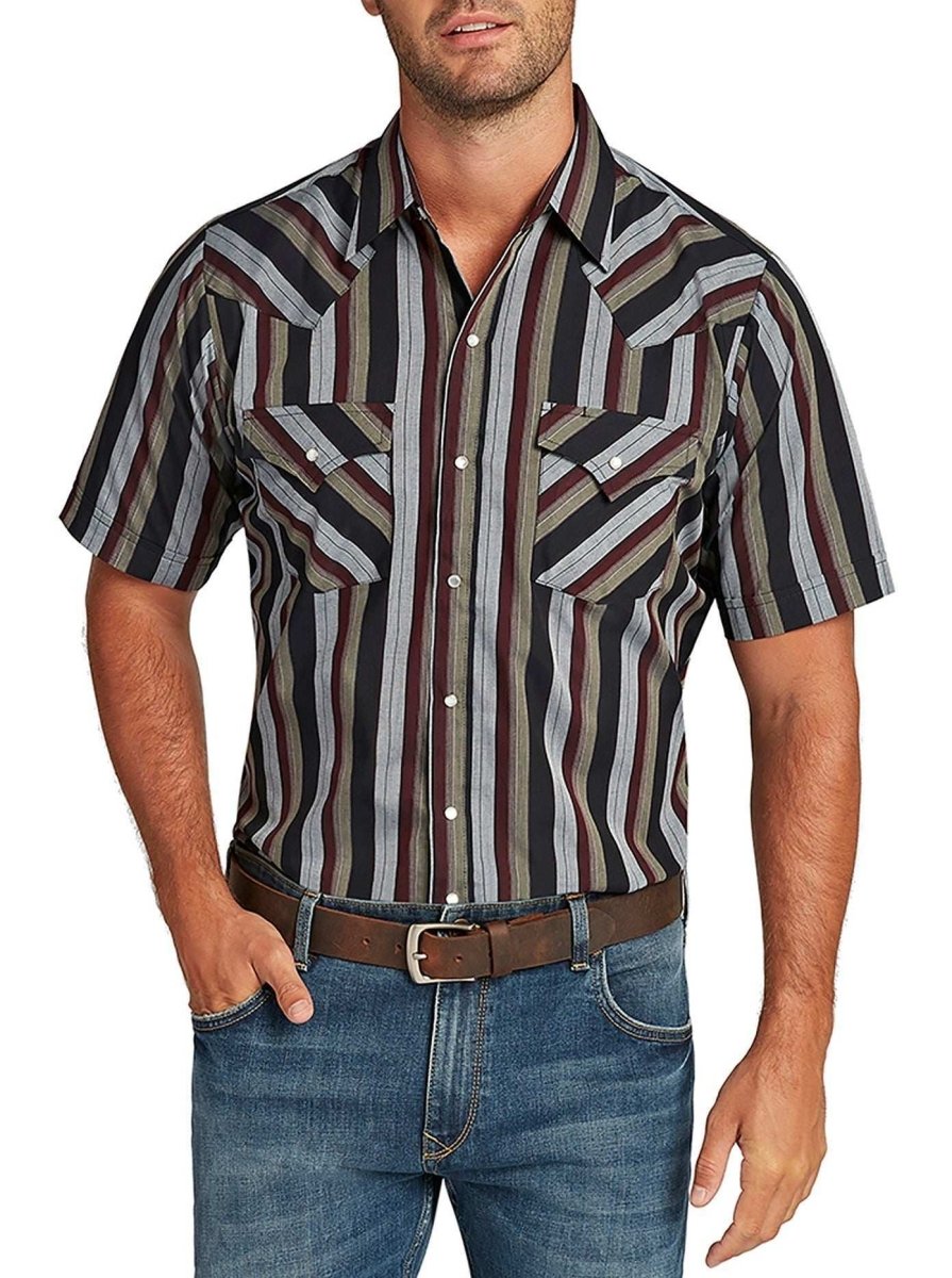 Men's Ely Cattleman Short Sleeve Stripe Western Snap Shirt - Ely Cattleman - Flyclothing LLC