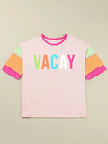 Letter Graphic Color Block Round Neck Half Sleeve T-Shirt - Trendsi - Flyclothing LLC