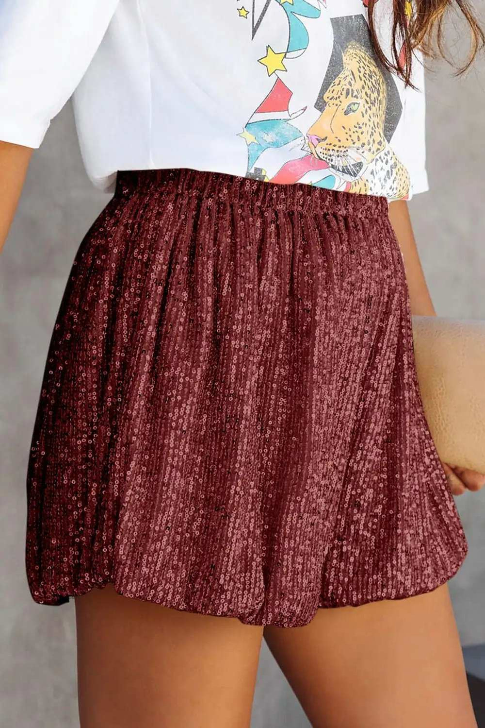 Sequin Elastic Waist Shorts - Trendsi - Flyclothing LLC