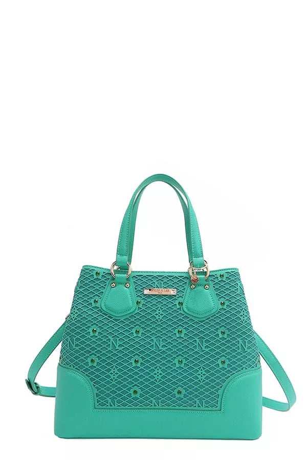 Nicole Lee USA Monogram Pattern Handbag with Rhinestones Decor - Trendsi - Flyclothing LLC
