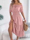 Smocked Off-Shoulder Tiered Dress - Trendsi - Flyclothing LLC