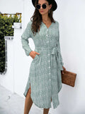 Button Down Printed Long Sleeve Shirt Dress - Trendsi - Flyclothing LLC