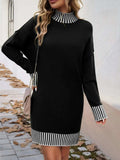 Striped Mock Neck Long Sleeve Sweater Dress - Trendsi - Flyclothing LLC