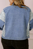 Plus Size Leopard Long Sleeve Denim Jacket - Trendsi - Flyclothing LLC