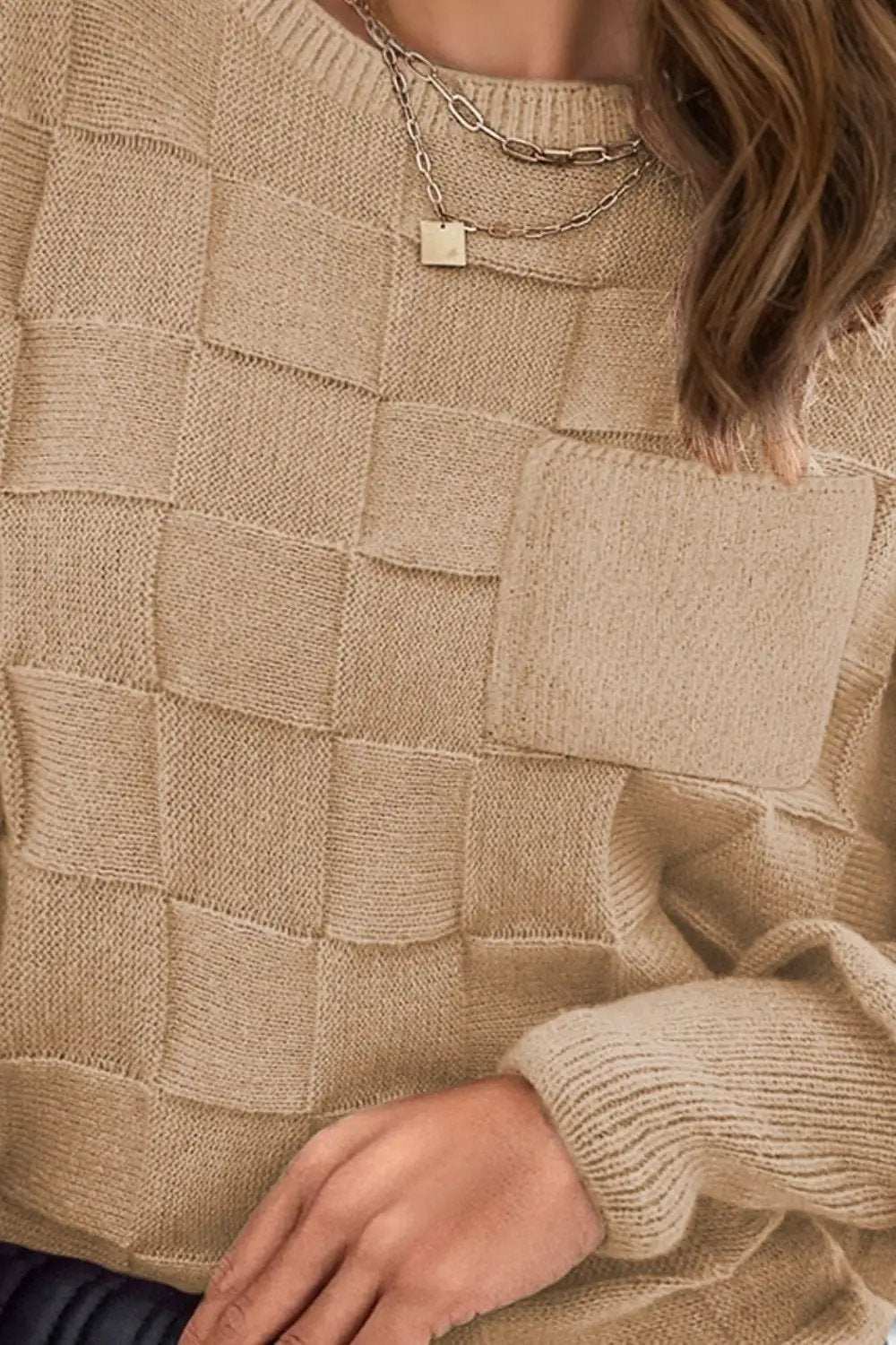 Plus Size Plaid Round Neck Sweater - Trendsi - Flyclothing LLC