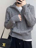 Cable-Knit Half Zip Long Sleeve Sweater - Trendsi - Flyclothing LLC