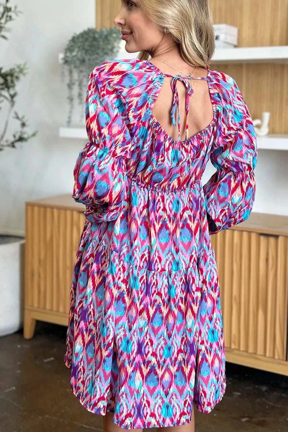 Double Take Full Size Printed Long Sleeve Dress - Trendsi - Flyclothing LLC