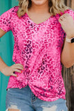 Leopard V-Neck Short Sleeve T-Shirt - Trendsi - Flyclothing LLC