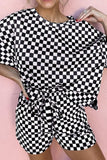 Checkered Round Neck Top and Shorts Set - Trendsi - Flyclothing LLC