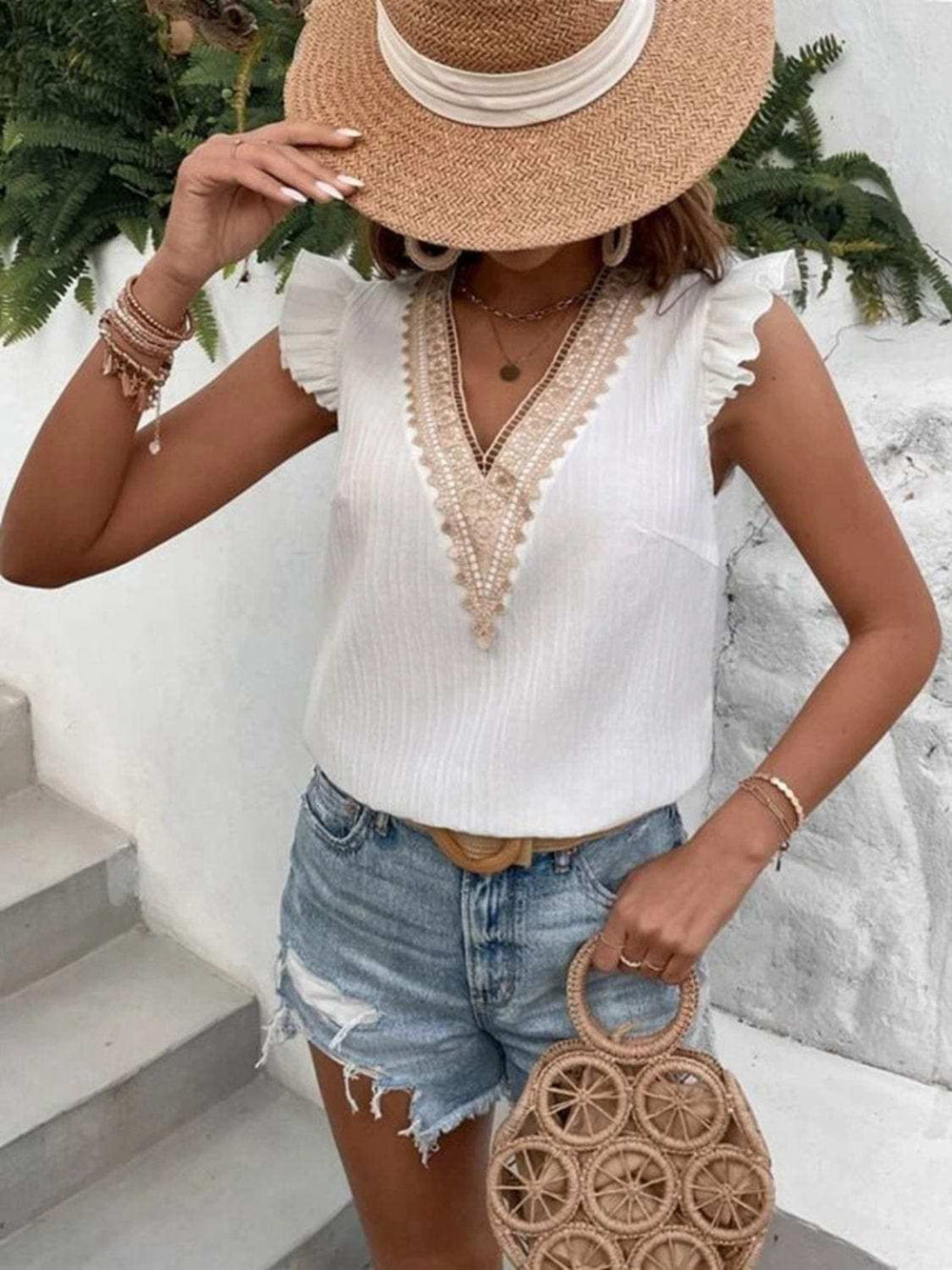 Full Size Ruffled V-Neck Tank - Trendsi - Flyclothing LLC