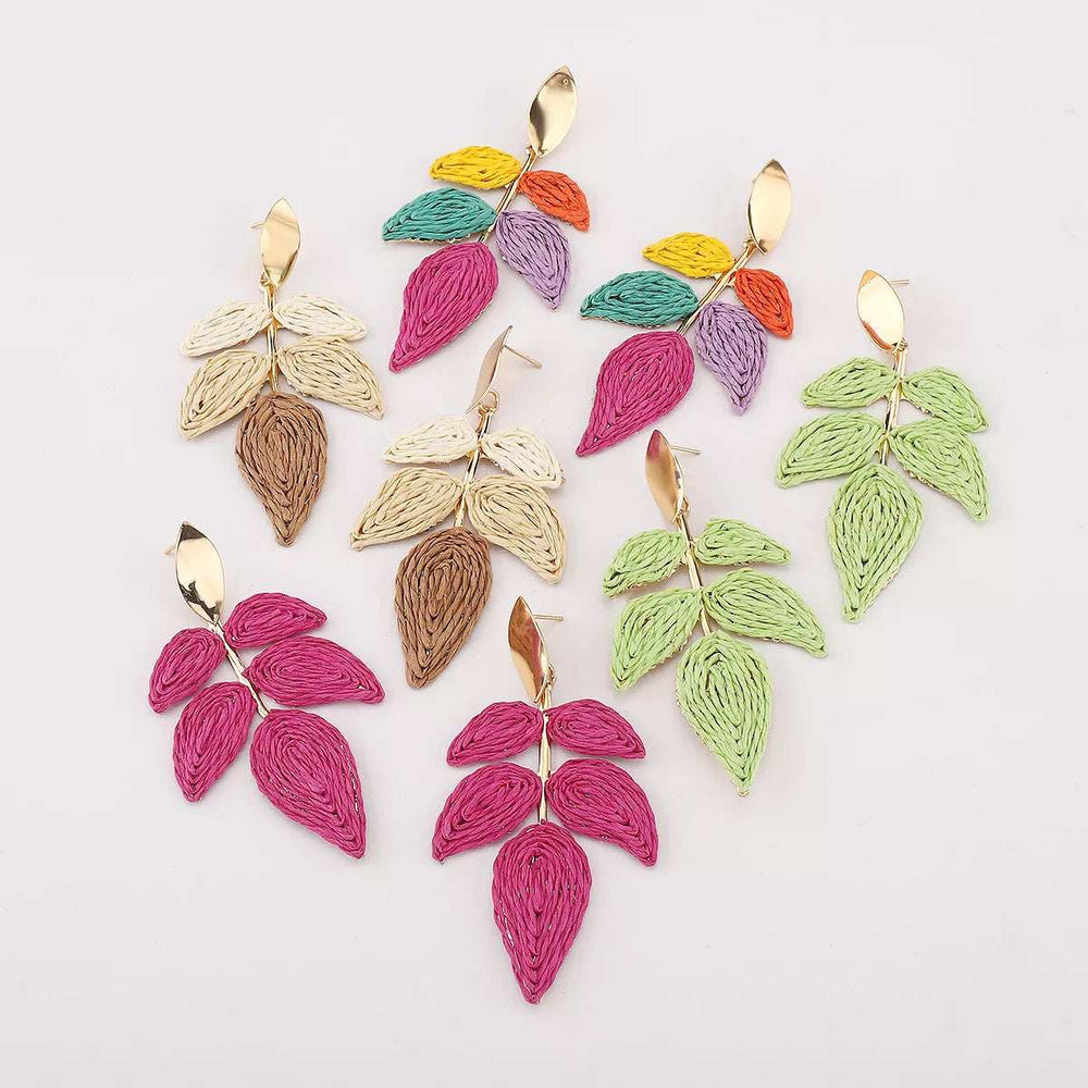 Rattan Woven Leaf Dangle Earrings - Trendsi - Flyclothing LLC