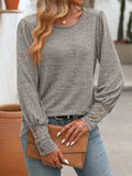 Decorative Button Round Neck Long Sleeve T-Shirt - Trendsi - Flyclothing LLC