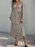 Perfee Ribbed Tied Surplice Long Sleeve Dress - Trendsi - Flyclothing LLC