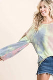 BiBi Tie Dye French Terry Sweatshirt With Bubble Sleeves - Trendsi - Flyclothing LLC