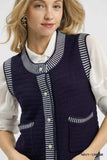 Umgee Contrast Striped Trim Button-Down Sweater Vest - Trendsi - Flyclothing LLC