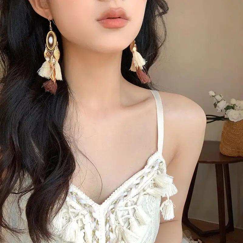 Alloy Rice Bead Dangle Earrings - Trendsi - Flyclothing LLC