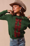 SO ME Sequins Bow Ribbon Embellished Christmas Sweater - Trendsi - Flyclothing LLC