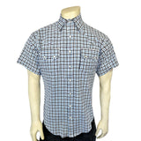 Rockmount Ranch Ware Men's Blue Seersucker Windowpane Check Short Sleeve Western Shirt - Rockmount Clothing - Flyclothing LLC