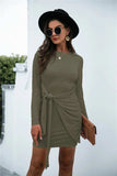Tied Round Neck Long Sleeve Mini Dress - Trendsi - Flyclothing LLC